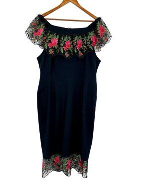 BOULEVARD NIGHTS ROCKIN BETTIE Women's Black Floral Lace Wiggle Dress NWT 2X